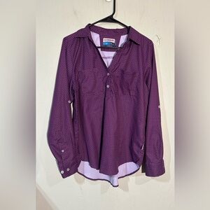 Magellan classic fit fish gear moisture wicking purple & white polka dot top M